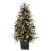 Nearly Natural 4-ft Frosted Artificial Christmas Tree Pre-Lit With 105 LED Lights And Berries In Decorative Planter