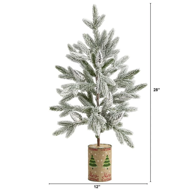 HomPlanti 28 Inches Flocked Christmas Artificial Tree In Decorative Planter 2 HomPlanti 28 Inches Flocked Christmas Artificial Tree In Decorative Planter - Image 2