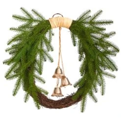 HomPlanti 24" Holiday Christmas Pine And Hanging Bells Wreath