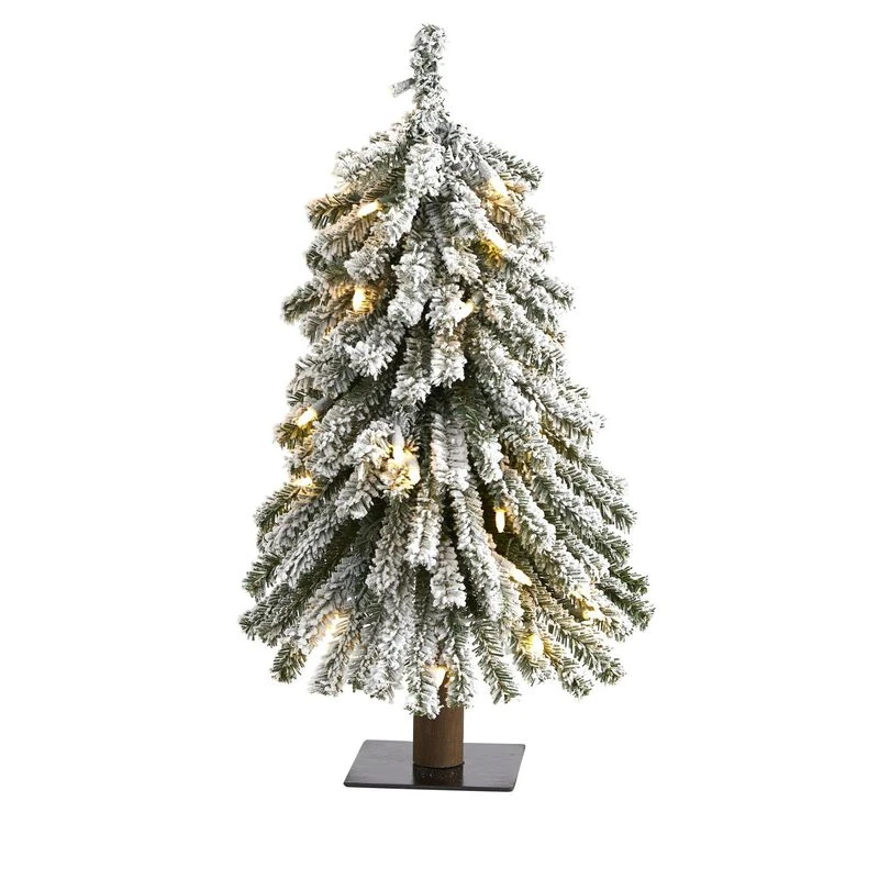 Nearly Natural 2-ft Flocked Grand Alpine Artificial Christmas Tree With 35 Clear Lights And 111 Bendable Branches On Natural Trunk 1 Nearly Natural 2-ft Flocked Grand Alpine Artificial Christmas Tree With 35 Clear Lights And 111 Bendable Branches On Natural Trunk
