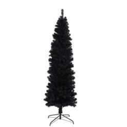 7.5FT Slim Artificial Christmas Tree Includes Foldable Metal Stand Black