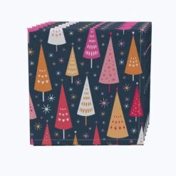 Fabric Textile Products, Inc. Napkin Set Of 4, 100% Cotton, Festive Bright Christmas Trees