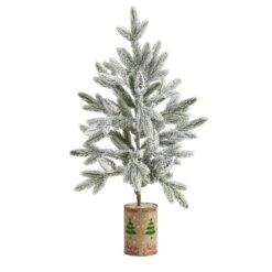 Nearly Natural 28-in Flocked Christmas Artificial Tree In Decorative Planter