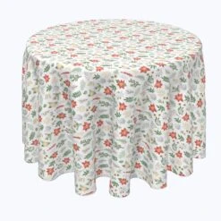 Fabric Textile Products, Inc. Round Tablecloth, 100% Polyester, Christmas Plants & Flowers Green