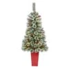 Nearly Natural 52-in Frosted Swiss Pine Christmas Tree 100 LED In Red Planter