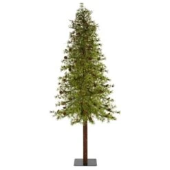 Nearly Natural 9-ft Wyoming Alpine Artificial Christmas Tree With 300 Clear (multifunction) LED Lights And Pine Cones On Natural Trunk Green