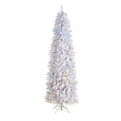 Nearly Natural 8-ft Slim White Artificial Christmas Tree With 400 Warm White LED Lights And 1348 Bendable Branches White