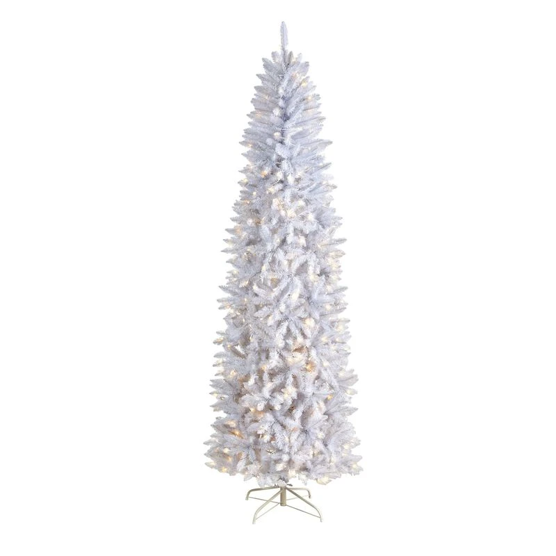 Nearly Natural 8-ft Slim White Artificial Christmas Tree With 400 Warm White LED Lights And 1348 Bendable Branches White 1 Nearly Natural 8-ft Slim White Artificial Christmas Tree With 400 Warm White LED Lights And 1348 Bendable Branches White