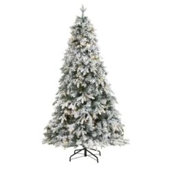 Nearly Natural 5-ft Flocked Vermont Mixed Pine Artificial Christmas Tree With 150 Clear LED Lights