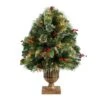 HomPlanti 3 Feet Holiday Pre-Lit Snow Tip Greenery, Berries And Pinecones Artificial Christmas Plant In Urn With 100 LED Lights, Indoor Outdoor Patio Porch Decor