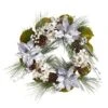 Nearly Natural 24-in Silver Poinsettia, Hydrangea And Pinecones Artificial Christmas Wreath
